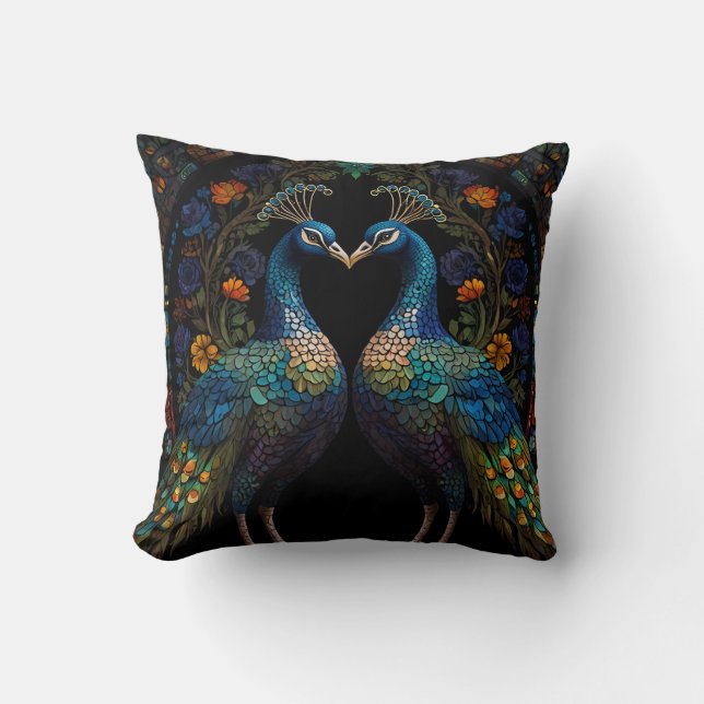 Beautiful Majestic Peacock Couple  Cushion (Front)