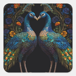Beautiful Majestic Peacock Couple Cushion Square Sticker
