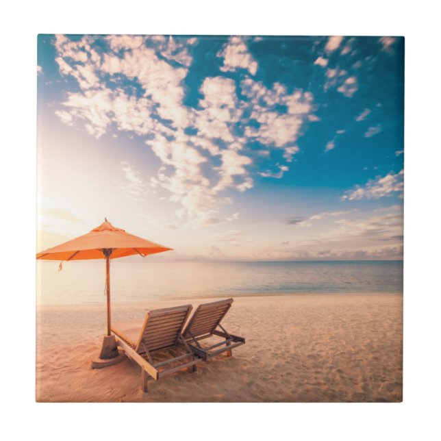 Beautiful Maldives Beach Sunset Tile (Front)