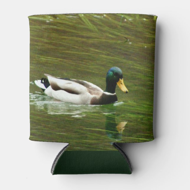 Beautiful Mallard Duck Gliding Across The Lake  Can Cooler (Front)