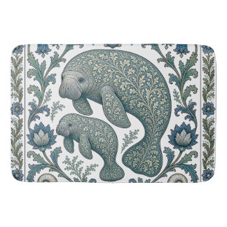 Beautiful Manatee Mum And Baby Vintage Ornate Bath Mat