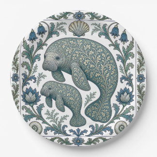 Beautiful Manatee Mum And Baby Vintage Ornate  Paper Plate