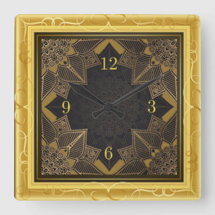 Beautiful mandala gold square wall clock