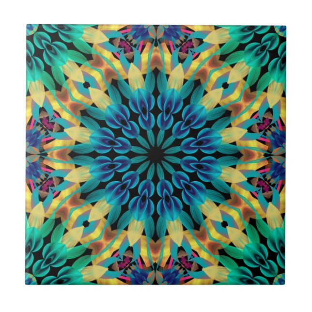 Beautiful Mandala in Blue and Lime Electronics Bag Tile (Front)