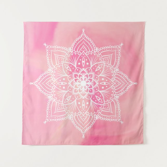 Beautiful Mandala on pink background  Tapestry (Front)