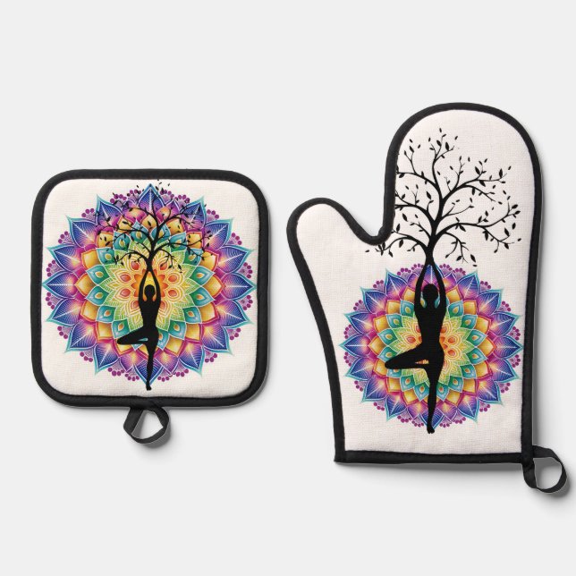 Beautiful Mandala Yogo and Meditation Oven Mitt & Pot Holder Set (Front)
