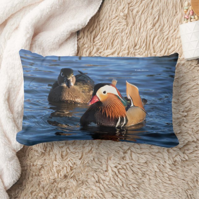 Beautiful Mandarin and Wood Ducks at the Pond Lumbar Cushion (Blanket)