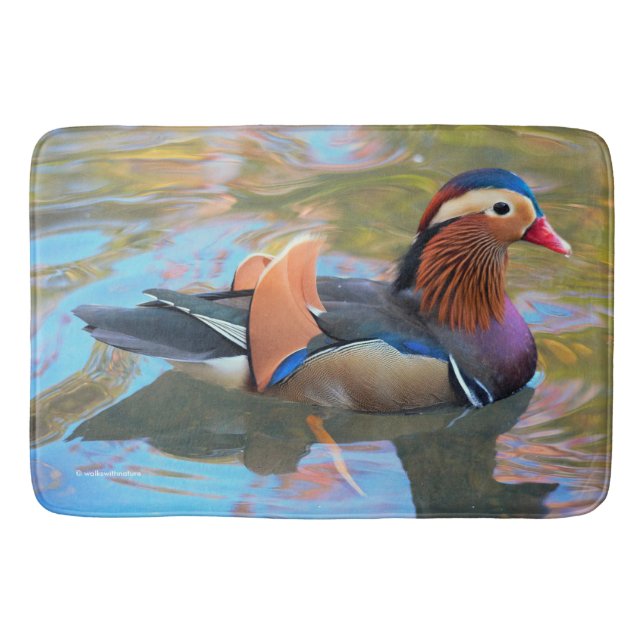 Beautiful Mandarin Duck in the Pond Bath Mat (Front)