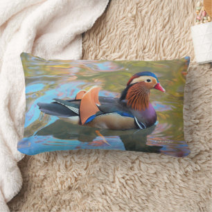 Beautiful Mandarin Duck in the Pond Lumbar Cushion