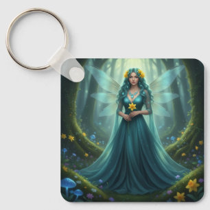 Beautiful March Aquamarine Fairy Key Ring