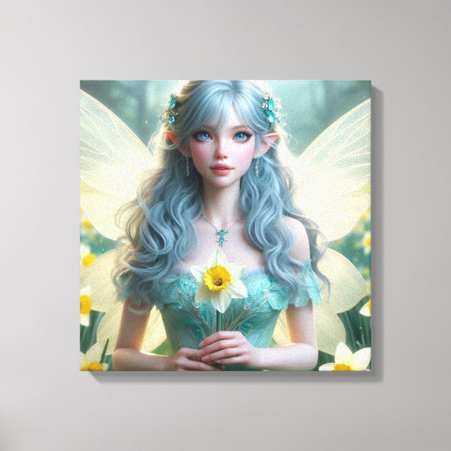 Beautiful March Fairy in Daffodils Canvas Print (Front)