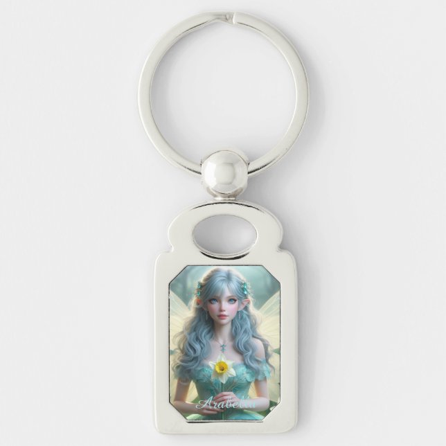 Beautiful March Fairy in Daffodils Key Ring (Front)