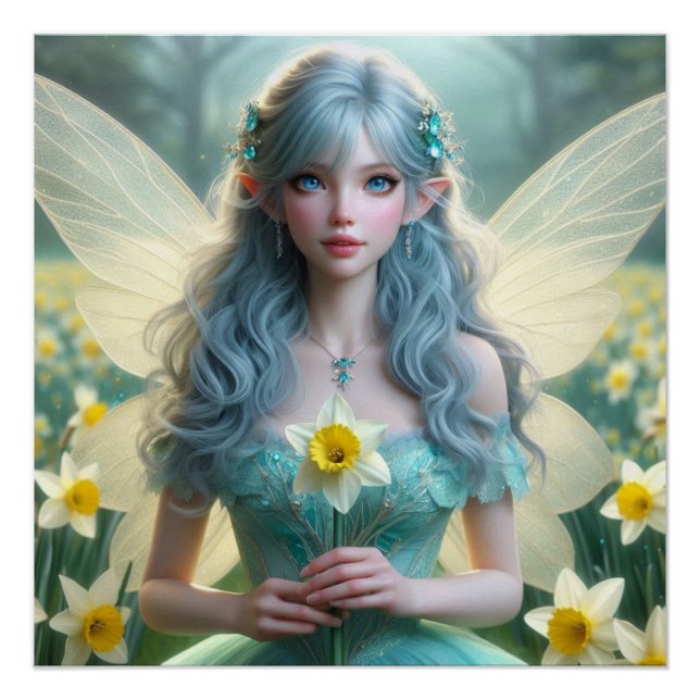 Beautiful March Fairy in Daffodils Poster (Front)