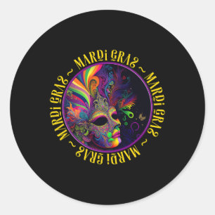 Beautiful Mardi Gras Abstract Woman In Mask Mardi  Classic Round Sticker