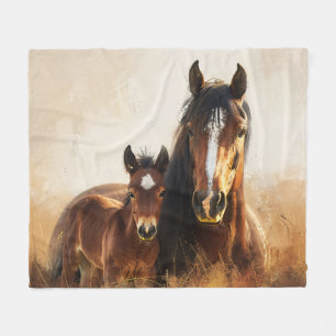 Beautiful Mare and Foal Painting Fleece Blanket