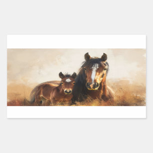 Beautiful Mare and Foal Painting Rectangular Sticker