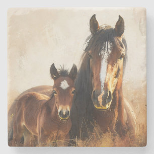 Beautiful Mare and Foal Painting Stone Coaster