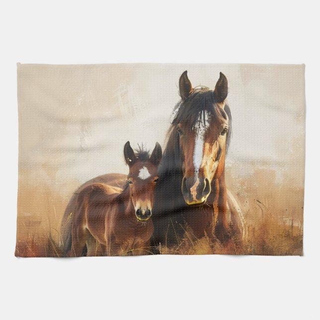 Beautiful Mare and Foal Painting Tea Towel (Horizontal)