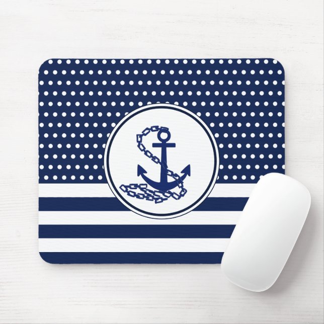 Beautiful Maritime Style, Blue And White, Anchor Mouse Pad (With Mouse)