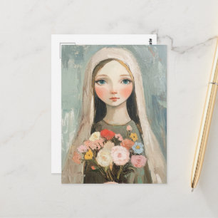 Beautiful Mary With Flowers Postcard