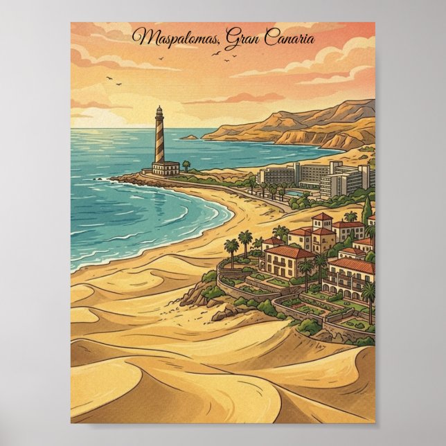 Beautiful Maspalomas Gran Canaria Dunes Scenery Poster (Front)