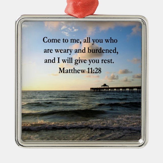 BEAUTIFUL MATTHEW 11:28 SCRIPTURE VERSE METAL TREE DECORATION (Front)
