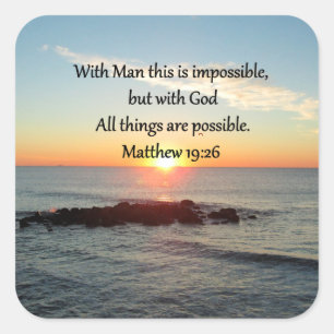 BEAUTIFUL MATTHEW 19:26 PHOTO DESIGN SQUARE STICKER