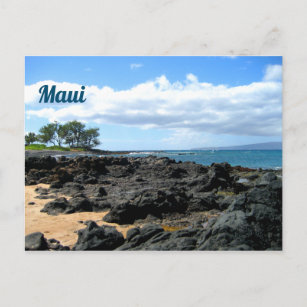 Beautiful Maui Beach with Black Rocks Postcard