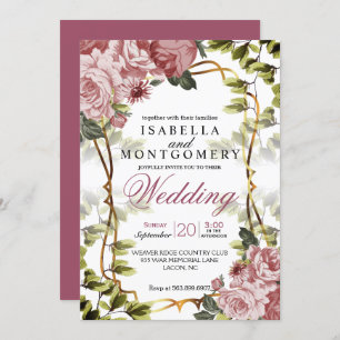 Beautiful Mauve Floral Wedding Invitation