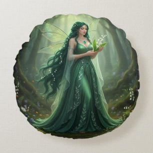 Beautiful May Emerald Fairy Round Cushion