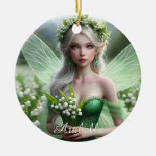 Beautiful May Fairy in Lilies of the Valley Ceramic Tree Decoration