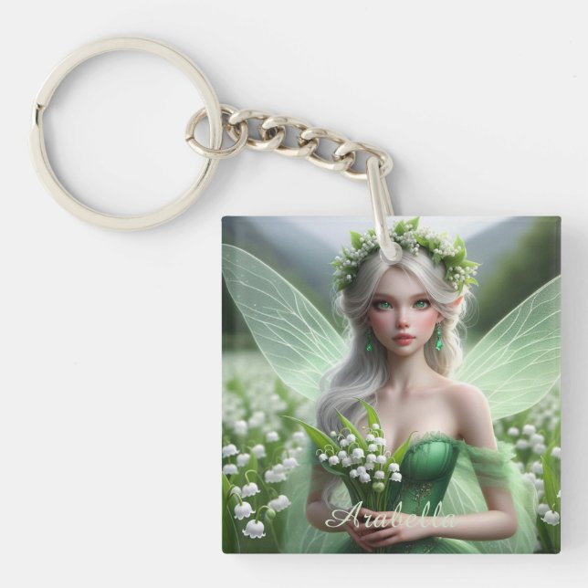 Beautiful May Fairy in Lilies of the Valley Key Ring (Front)