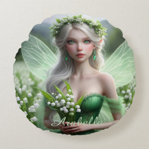 Beautiful May Fairy in Lilies of the Valley Round Cushion