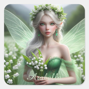 Beautiful May Fairy in Lilies of the Valley Square Sticker