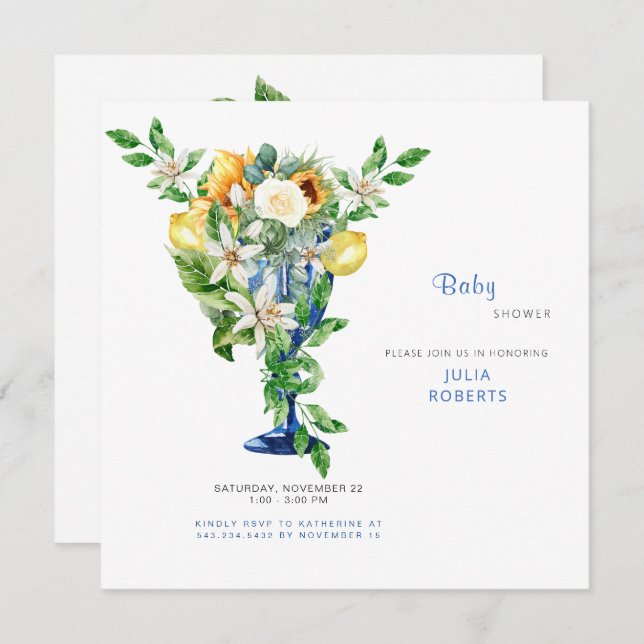 Beautiful Mediterranean Floral Baby Shower Invitation (Front/Back)