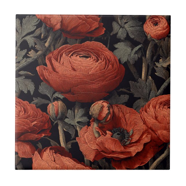 Beautiful Mediterranean Ranunculus Tiles  (Front)