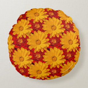 Beautiful Medley of Red Yellow Marigold Flowers Round Cushion