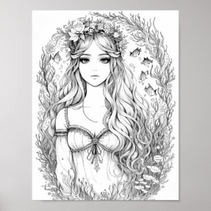 Beautiful Mermaid Adult Colouring Poster