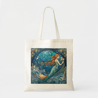 Beautiful Mermaid Art Nouveau Art Deco Style Blue Tote Bag