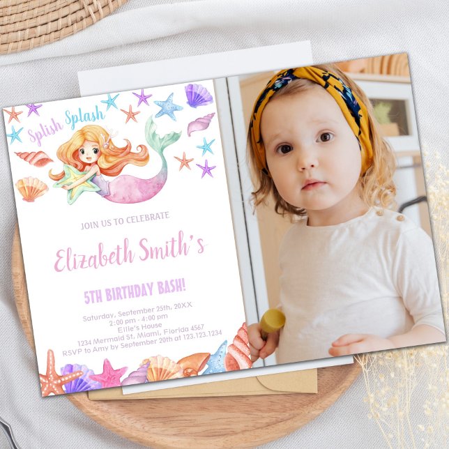 Beautiful Mermaid Birthday Invitations with photo (Beautiful Mermaid Birthday Invitations with photo)