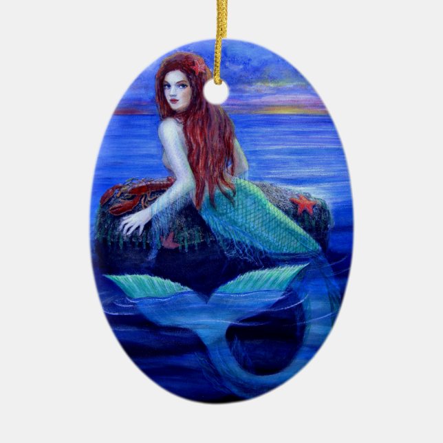 Beautiful Mermaid Fantasy Art Christmas Ornament (Front)