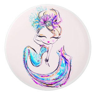 Beautiful Mermaid Fashionista Glam Girl Ceramic Ceramic Knob