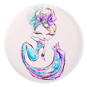 Beautiful Mermaid Fashionista Glam Girl Ceramic Knob