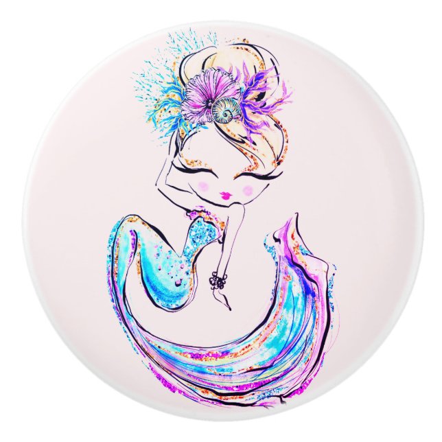 Beautiful Mermaid Fashionista Glam Girl Ceramic Knob (Front)