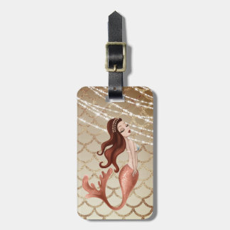Beautiful Mermaid in Rose Gold and Seashells Luggage Tag