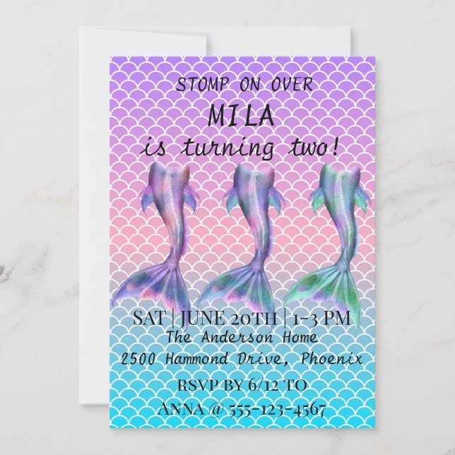 Beautiful mermaid invitation for the birthday  (Front)