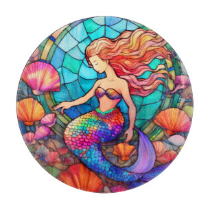 Beautiful mermaid stained glass art puzzle cutting board