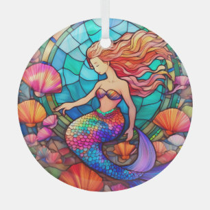 Beautiful mermaid stained glass art puzzle tree decoration