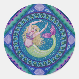 Beautiful mermaid swimming in the sea. classic round sticker