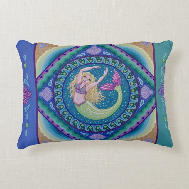 Beautiful mermaid swimming in the sea. decorative cushion (Front)